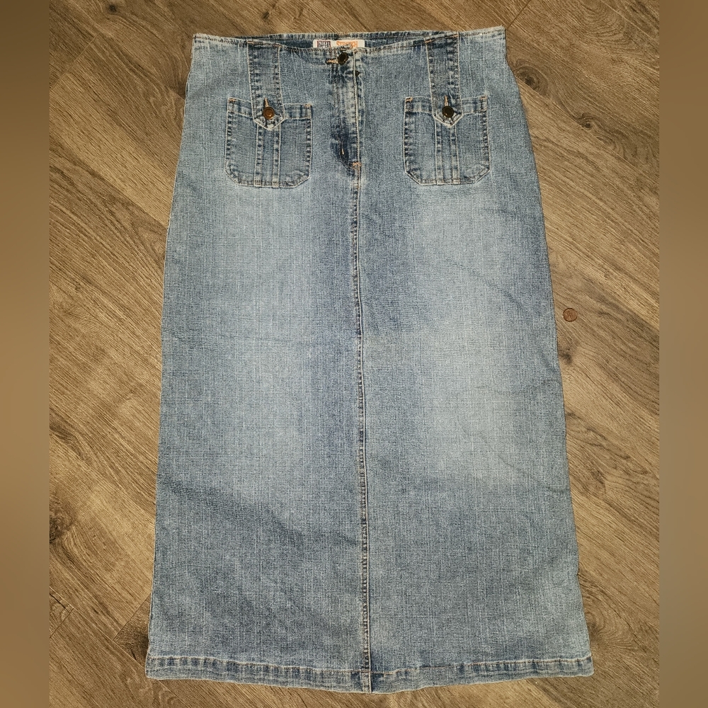 Low rise y2k vintage long denim skirt